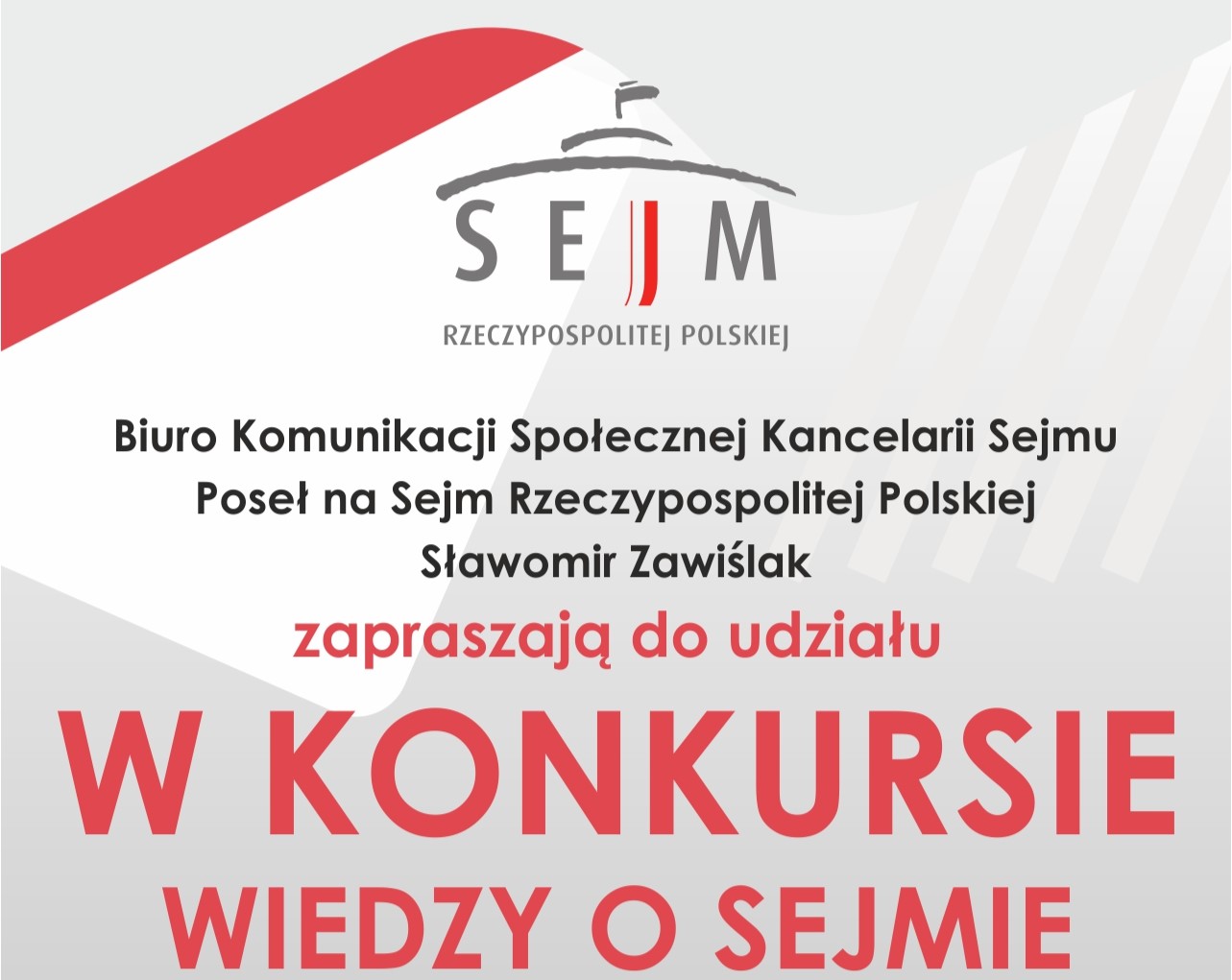 Zaproszenie dla uczniów szkół ponadpodstawowych do uczestnictwa w konkursie Wiedzy o Sejmie 